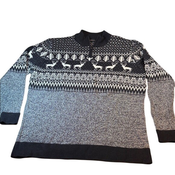 Jake Austin 4xl Sweater 1/4 Zip Navy White Reindeer Tree Ski Fair Isle Men's 4xl